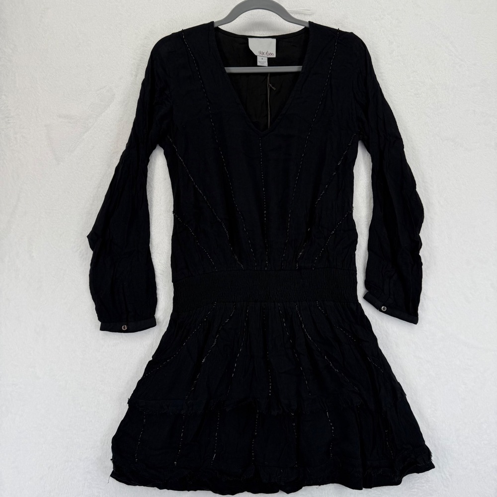 Chloe Oliver Black Dress Womens‎ Size S Long Sleeve Beaded Mini Casual